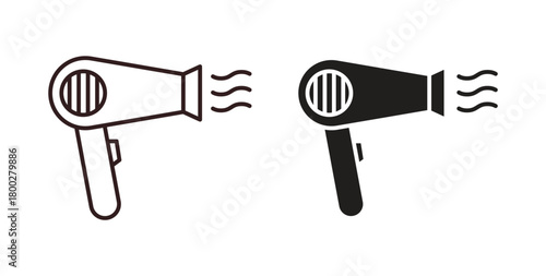 Hair dryer icon with editable stroke. Thin Line and flat icons for UI designs