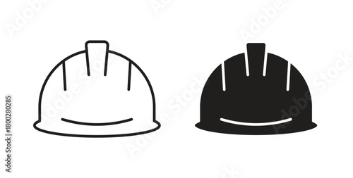 Hard hat icon with editable stroke. Thin Line and flat icons for UI designs