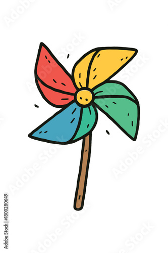 handdrawn cute doodle style colorful pinwheel vector line illustration
