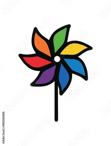 colorful pinwheel flat black solid vector illustration isolated on white background