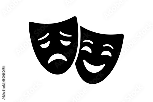 theater masks flat black solid vector illustration isolated on white background