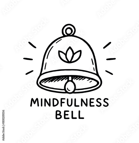 handdrawn cute doodle style mindfulness bell vector line illustration