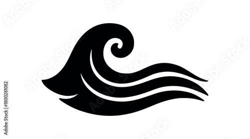 peaceful wave flat black solid vector illustration isolated on white background