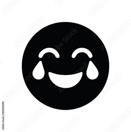 happy tears face flat black solid vector illustration isolated on white background