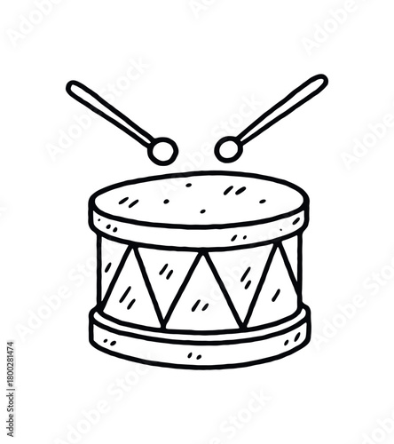 handdrawn cute doodle style drum with sticks vector line illustration