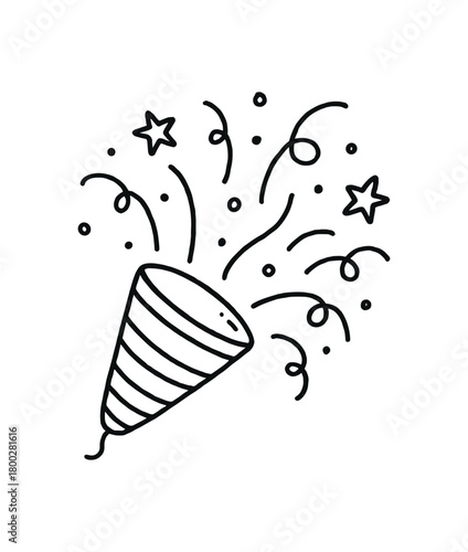 handdrawn cute doodle style confetti popper vector line illustration