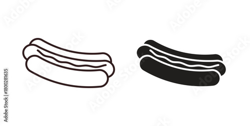 Hot dog icon with editable stroke. Thin Line and flat icons for UI designs