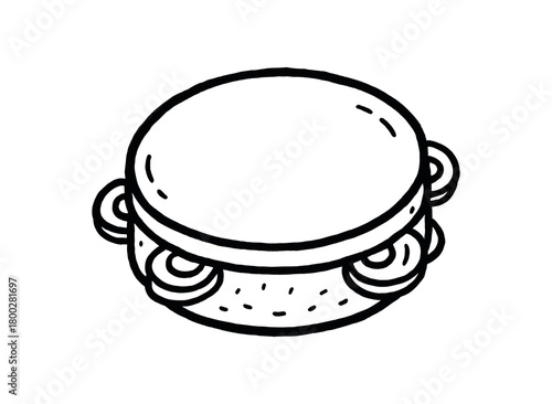 handdrawn cute doodle style tambourine vector line illustration