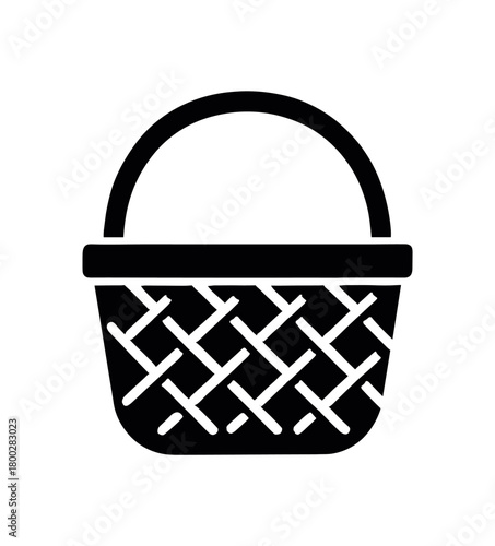 wicker basket flat black solid vector illustration isolated on white background