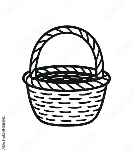 handdrawn cute doodle style wicker basket vector line illustration