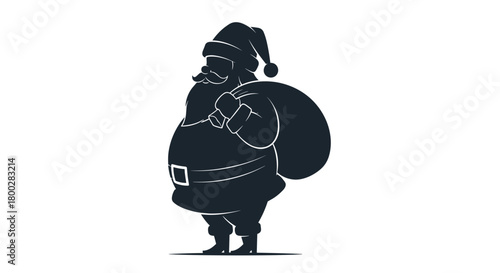 Silhouette of santa claus carrying a sack isolated on white background