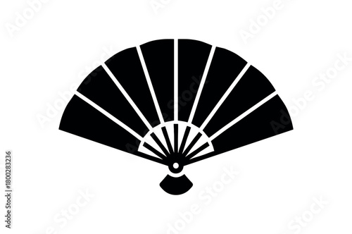 hand fan flat black solid vector illustration isolated on white background