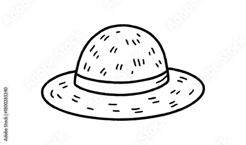 handdrawn cute doodle style straw hat vector line illustration