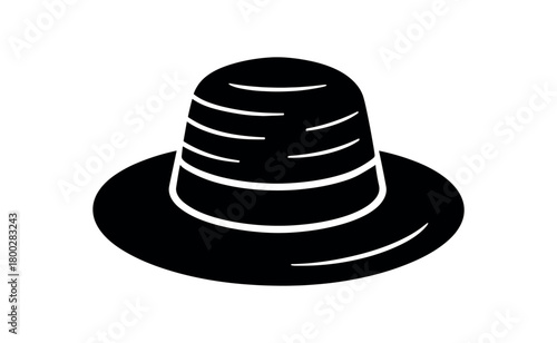 straw hat flat black solid vector illustration isolated on white background