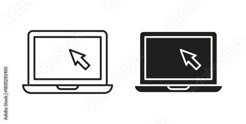Laptop icon with editable stroke. Thin Line and flat icons for UI designs