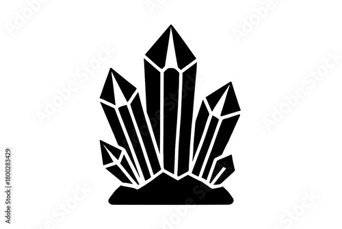 crystal cluster flat black solid vector illustration isolated on white background