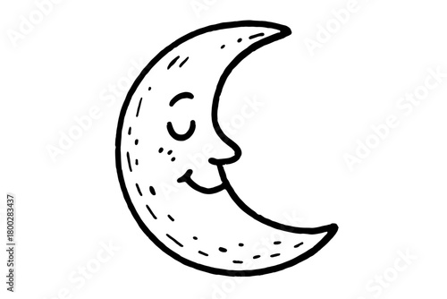 handdrawn cute doodle style crescent moon vector line illustration