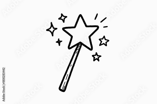 handdrawn cute doodle style magic wand vector line illustration
