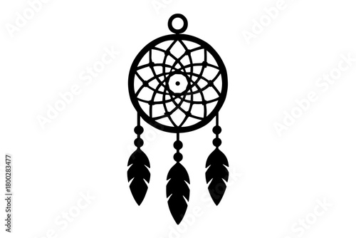 dreamcatcher flat black solid vector illustration isolated on white background