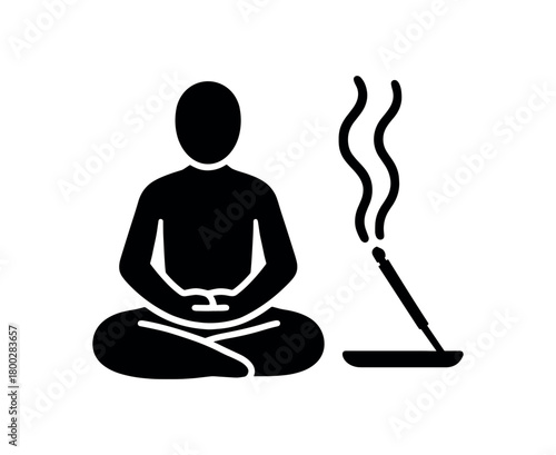 meditation incense smoke flat black solid vector illustration isolated on white background