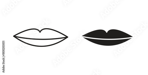 Lips icon with editable stroke. Thin Line and flat icons for UI designs