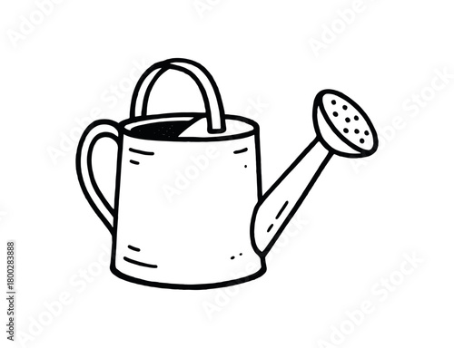 handdrawn cute doodle style garden watering can vector line illustration