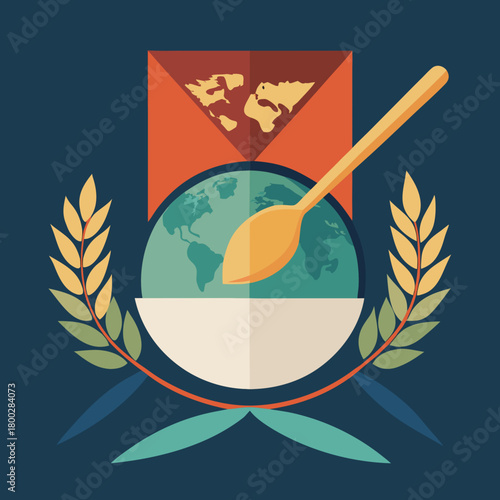 Global food security and sustainability emblem with earth and wheat stalks