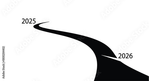A winding path leads from 2025 into the future of 2026, symbolizing progress and transition.