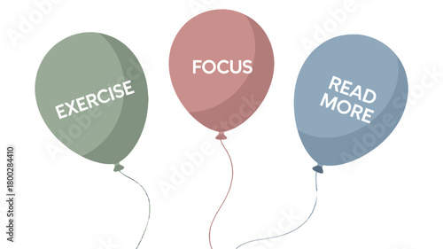 Three colorful balloons with motivating words.