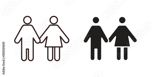 Man and woman icon with editable stroke. Thin Line and flat icons for UI designs