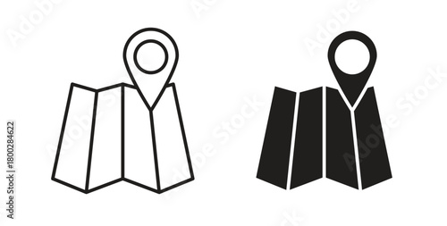 Map icon with editable stroke. Thin Line and flat icons for UI designs