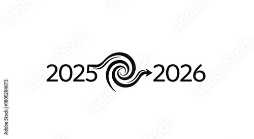 Transitioning from one year to the next with a flowing arrow and spiral design