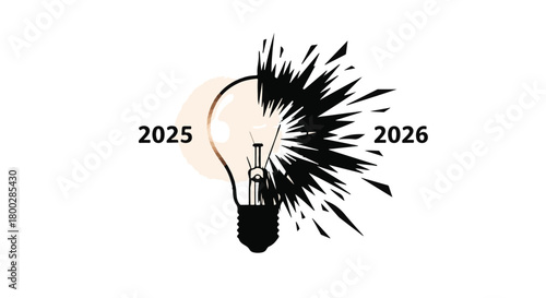Exploding light bulb symbolizing the transition from 2025 to 2026, representing innovation and change.