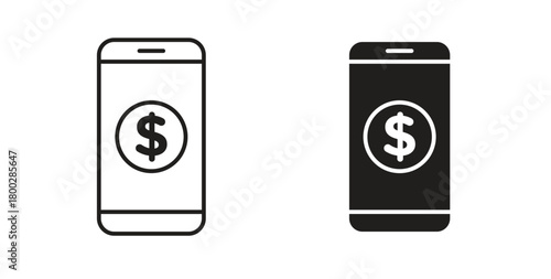 Mobile banking icon with editable stroke. Thin Line and flat icons for UI designs