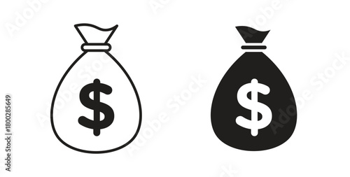 Money bag icon with editable stroke. Thin Line and flat icons for UI designs