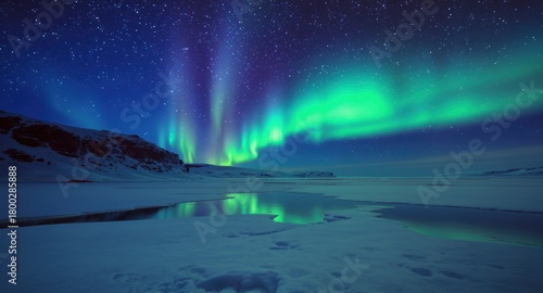 Wallpaper Mural Vivid aurora borealis dances across a starry night sky above a frozen landscape Torontodigital.ca