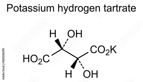 Potassium hydrogen tartrate, chemical structure of potassium hydrogen tartrate, drug substance