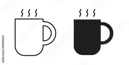 Mug icon with editable stroke. Thin Line and flat icons for UI designs