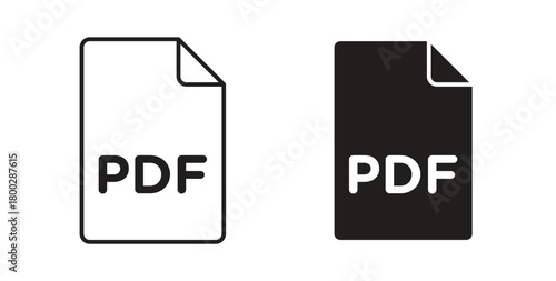 PDF file icon with editable stroke. Thin Line and flat icons for UI designs
