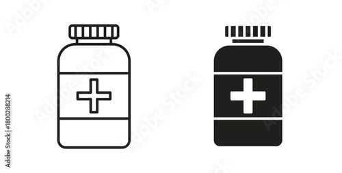 Pill bottle icon with editable stroke. Thin Line and flat icons for UI designs