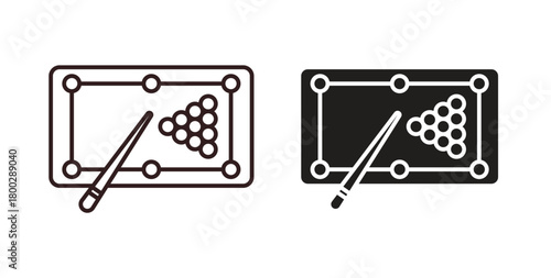 Pool table icon with editable stroke. Thin Line and flat icons for UI designs