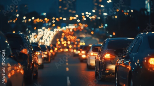 Winter Night Traffic Close-up with City Bokeh