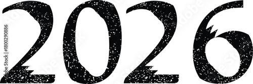 2026 - textured distressed numbers for new year calendars . Textured industrial digits, rough typography for posters, tech and creative layouts. Vector illustration