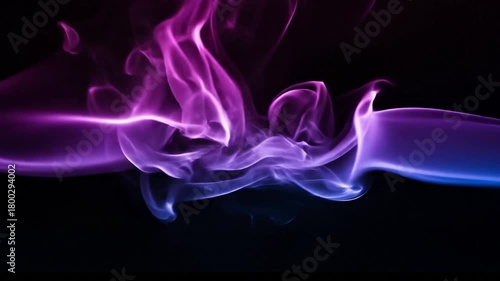 Mesmerizing Swirling Smoke Trails in Vibrant Purple and Blue Hues Against Black Background