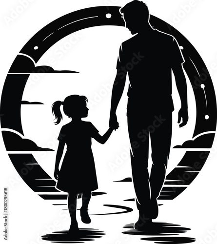 Father and Daughter Walking Hand in Hand