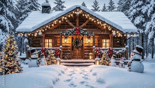 christmas house in the snow. seamless looping time-lapse virtual video animation background.
