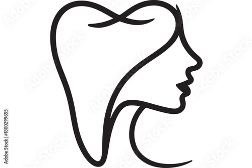 Elegant dental logo featuring a womans profile minimalist line art design for dentistry and oral care branding isolated on white background
