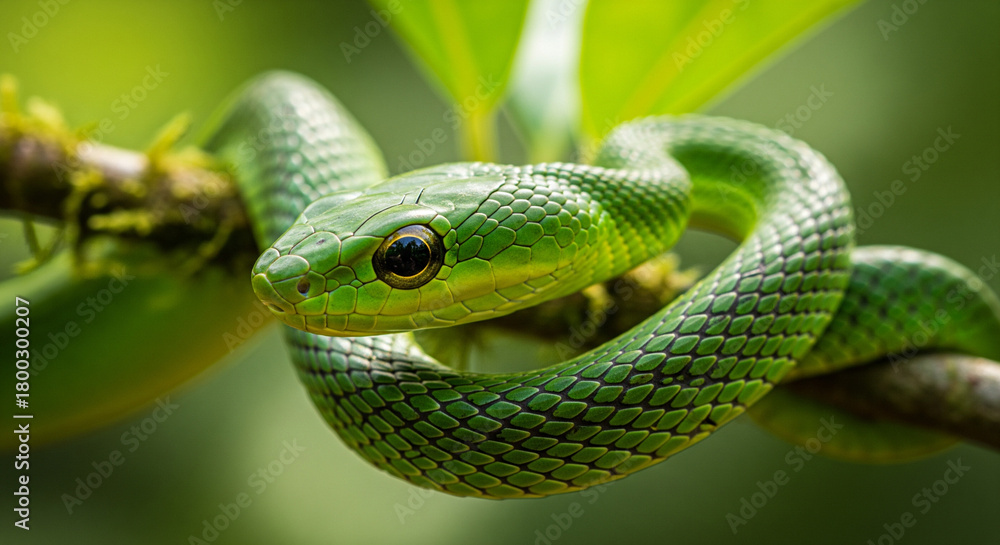 Obraz premium green snake in a tree