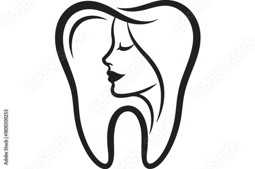 Elegant dental logo featuring a womans face minimalist vector design for dentistry and oral care isolated on white background