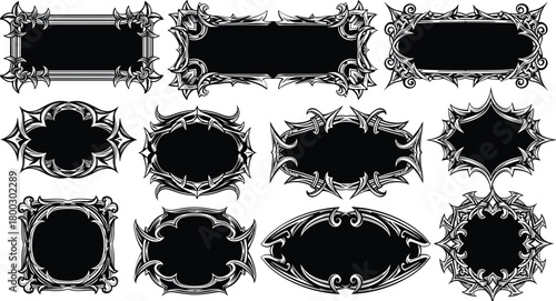 Collection of ornate vintage black decorative frames and borders